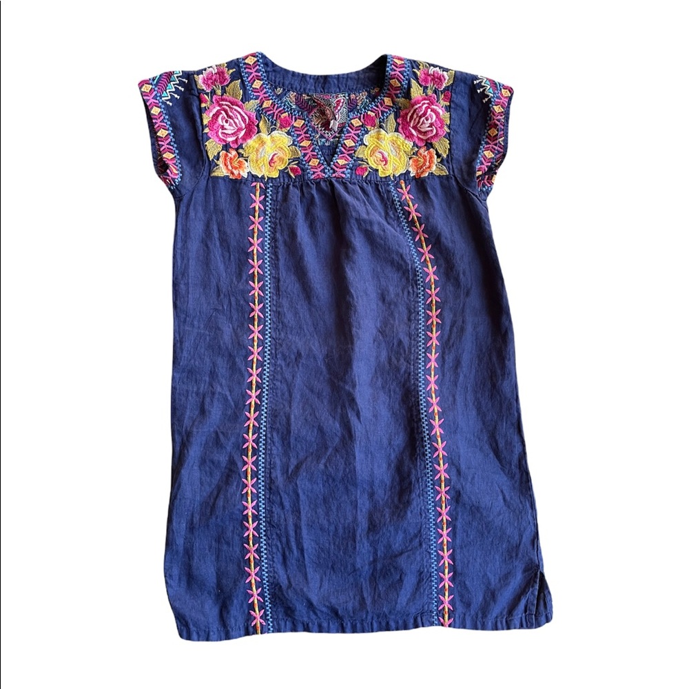 Johnny Was Tunic Embroidered V-neck Navy Floral